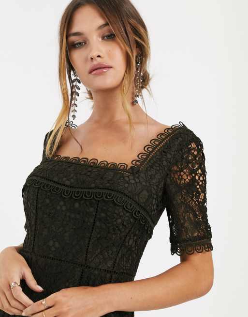 ASOS DESIGN – Minikleid aus Spitze mit eckigem Ausschnitt und ausgestellten Ärmeln, 3 von 4