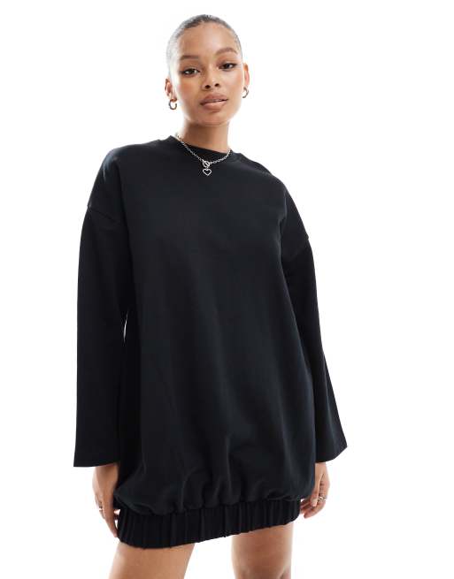 ASOS DESIGN Minikleid aus Sweatshirt Stoff in Schwarz mit Cocoon Armeln