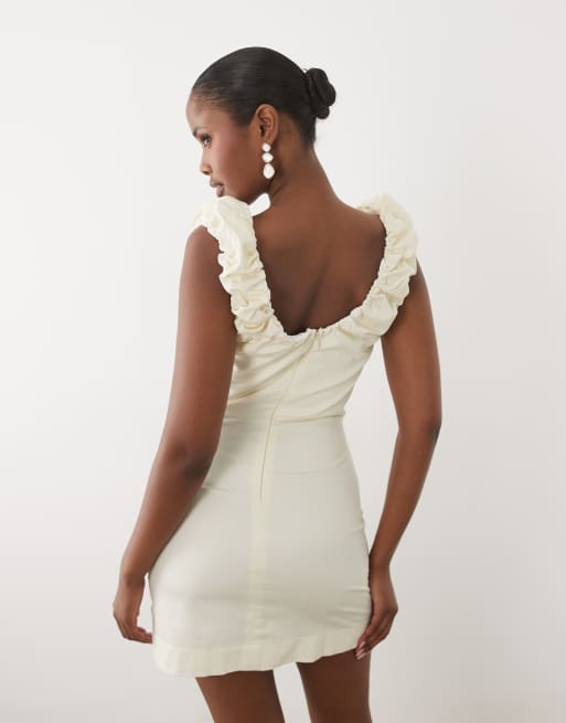 ASOS DESIGN – Minikleid in Cremeweiß mit gerafften Ärmeln, 2 von 4