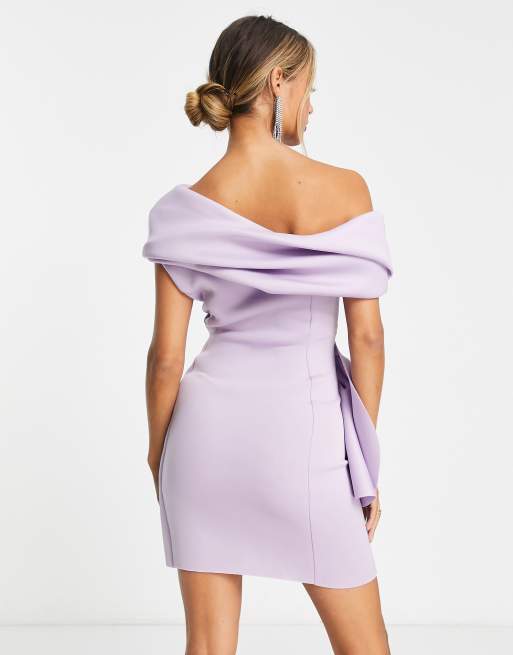 ASOS DESIGN – Minikleid in Flieder mit abfallender Schulterpartie und Faltendetail, 3 von 4