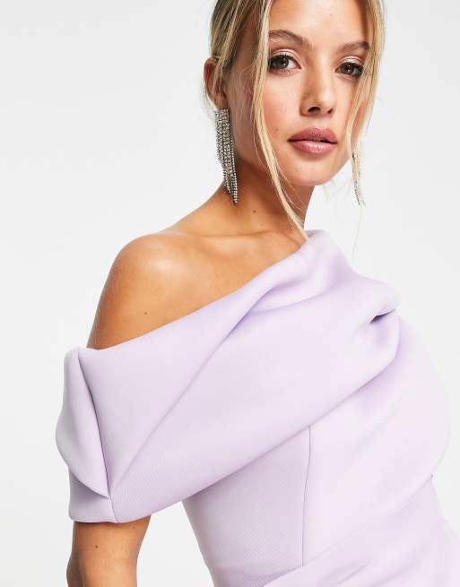 ASOS DESIGN – Minikleid in Flieder mit abfallender Schulterpartie und Faltendetail, 4 von 4