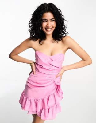 ASOS DESIGN - Minikleid in Hot Pink mit Falten und Raffung-Rosa