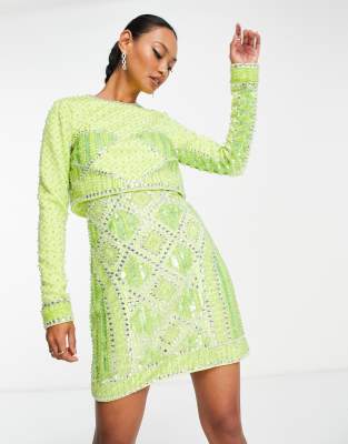 ASOS DESIGN - Minikleid in Limettengrün mit 2-in-1-Design, abnehmbarem Oberteil und Paillettenverzierung