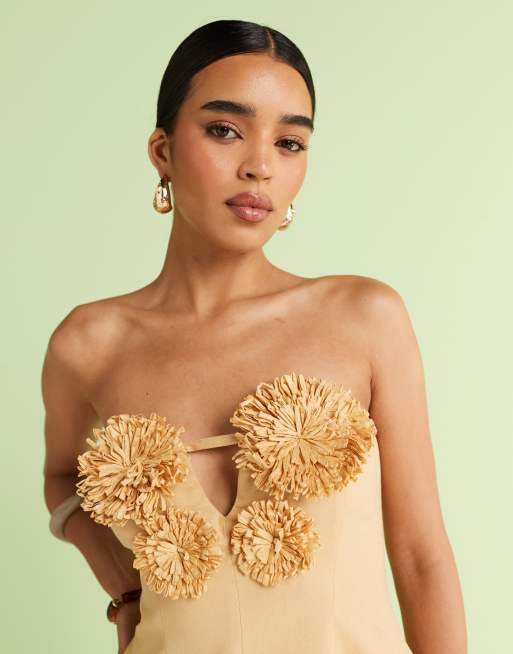 ASOS DESIGN – Minikleid in Naturfarbe mit Bast-Detail an Brustpartie, 2 von 4