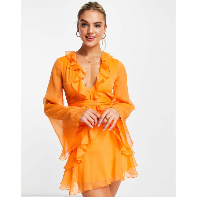 ASOS DESIGN Minikleid in Orange mit R schen Taillenband und