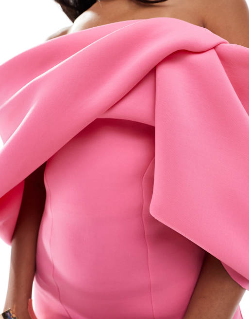 ASOS DESIGN – Minikleid in Rosa mit auffälliger Schleppe und übergroßem Schleifendetail an den Schultern, 3 von 4