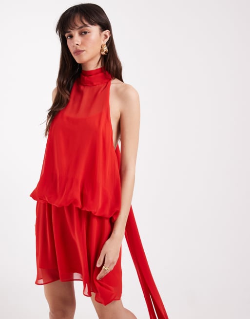 ASOS DESIGN – Minikleid in Rot mit Neckholder-Träger, 4 von 4