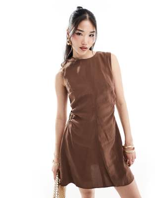 ASOS Design - Minikleid in Schoko mit Ring-Cut-out-Detail an Taille-Brown