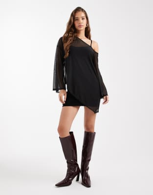 ASOS DESIGN - Minikleid in Schwarz mit Cape-Oberlage