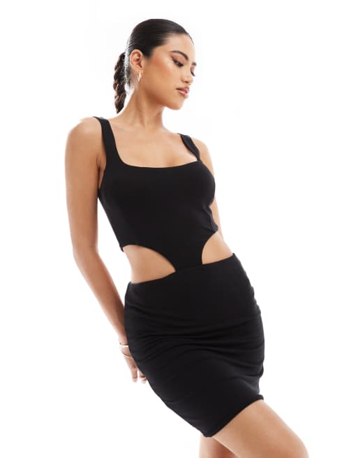 ASOS DESIGN – Minikleid in Schwarz mit eckigem Ausschnitt in zweiteiliger Optik