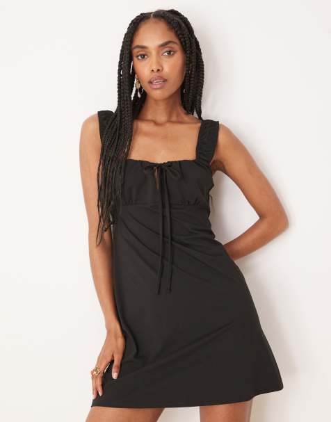 ASOS DESIGN – Minikleid in Schwarz mit geraffter Brustpartie - view 1