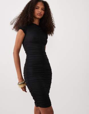 ASOS DESIGN - Minikleid in Schwarz mit Knittereffekt auf der Vorderseite