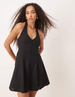 ASOS DESIGN - Minikleid in Schwarz mit Neckholder und Godet-Saum