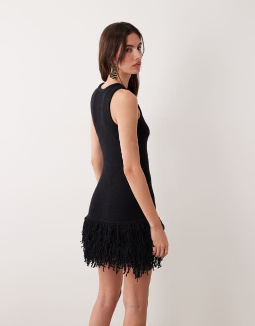 ASOS DESIGN – Minikleid in Schwarz mit Noppen und Fransen, 4 von 4