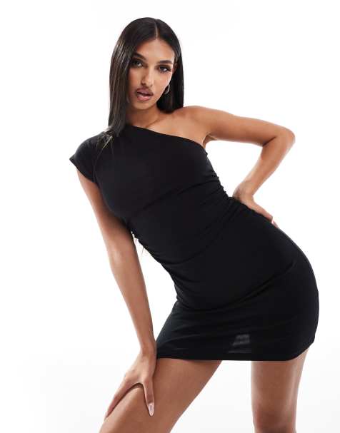 ASOS DESIGN – Minikleid in Schwarz mit One-Shoulder-Träger und gerafften Seiten - view 1