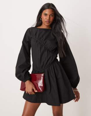 Thumbnail - ASOS DESIGN - Minikleid in Schwarz mit Raffungen und asymmetrischem Saum