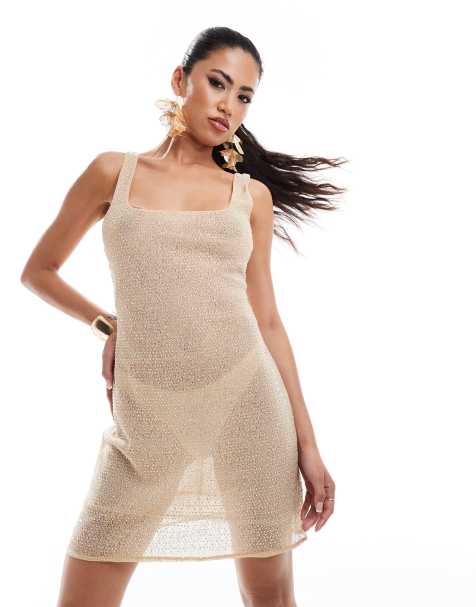 ASOS DESIGN – Minikleid in Stein mit Hotfix-Strassverzierung und eckigem Ausschnitt - view 1