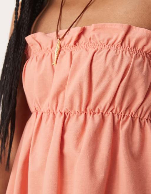 ASOS DESIGN – Minikleid in verwaschenem Pfirsich mit gerüschter Brustpartie, 2 von 4