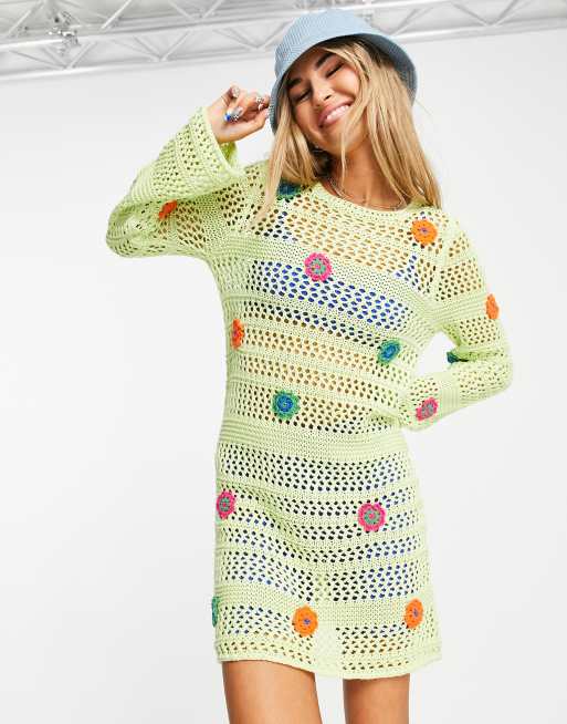 ASOS DESIGN – Minikleid mit Häkelblumen