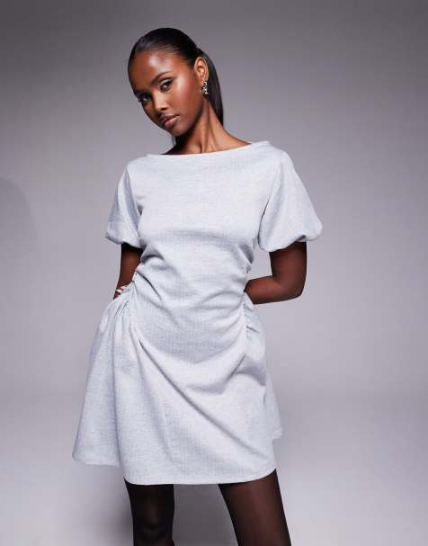 ASOS DESIGN – Minikleid mit Puffärmeln, Godet-Einsatz an der Hüfte und Nadelstreifen - view 1