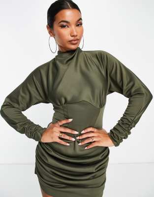 ASOS DESIGN – Minikleid mit strukturierter Taille und Drapierung in Khaki |  ASOS