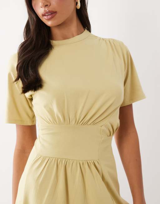 ASOS DESIGN Minikleid mit Taillendetail in Olivgrün, 3 von 4
