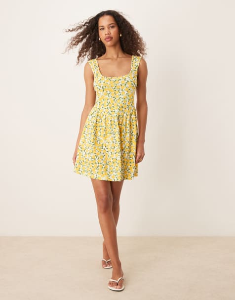 ASOS DESIGN – Minikleid mit U-Ausschnitt und Zitronenmuster - view 1