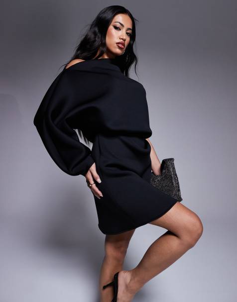 ASOS DESIGN – Minikleid mit weiten Ärmeln in schwarzer Micro-Neoprenoptik - view 1