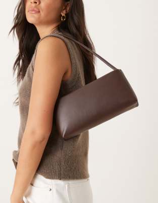 Asos Design Minimal 90s Shoulder Bag In Brown