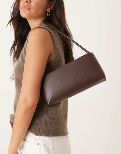 ASOS DESIGN minimal 90s shoulder bag in chocolate - view 1