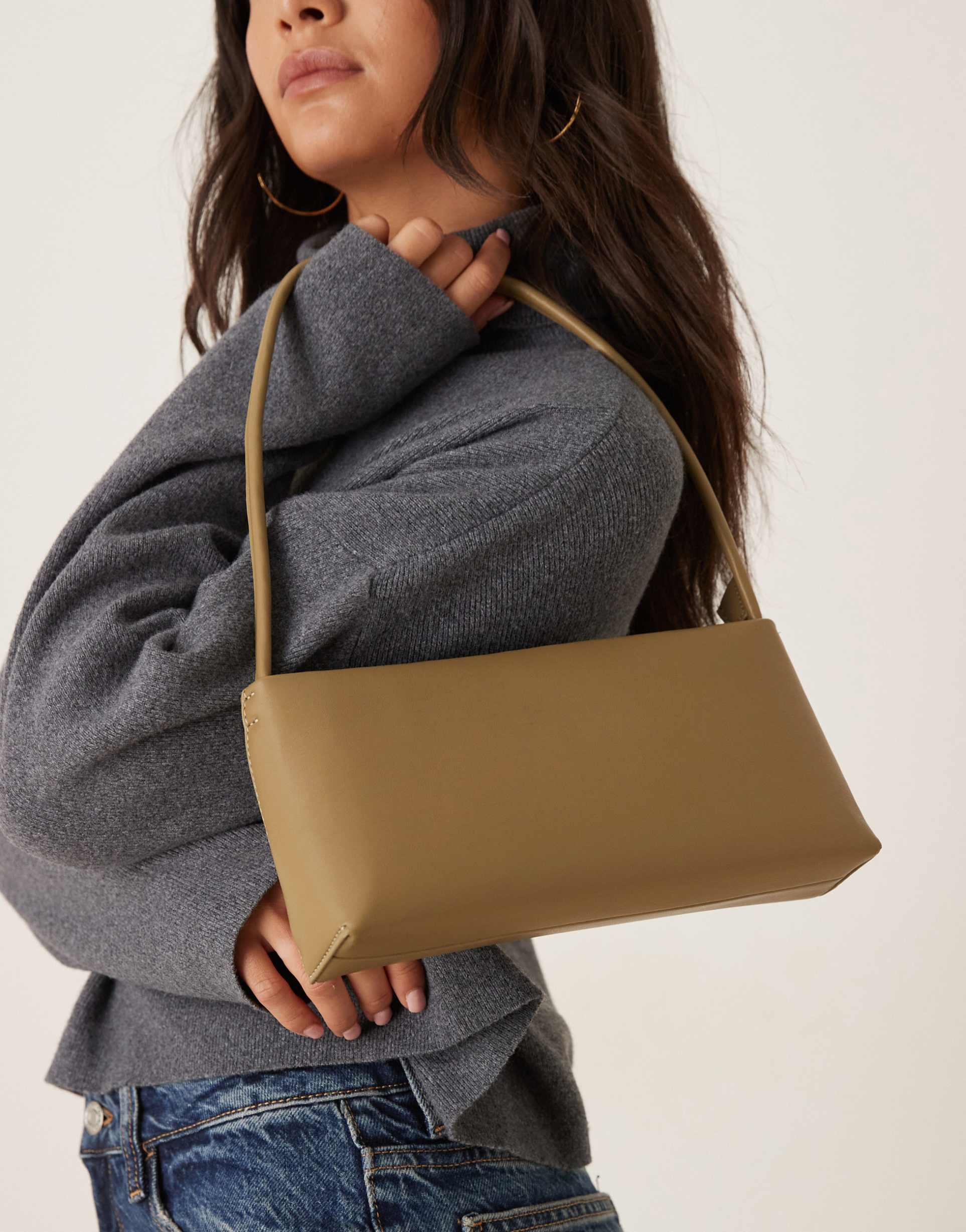 asos design minimal 90s shoulder bag in olive