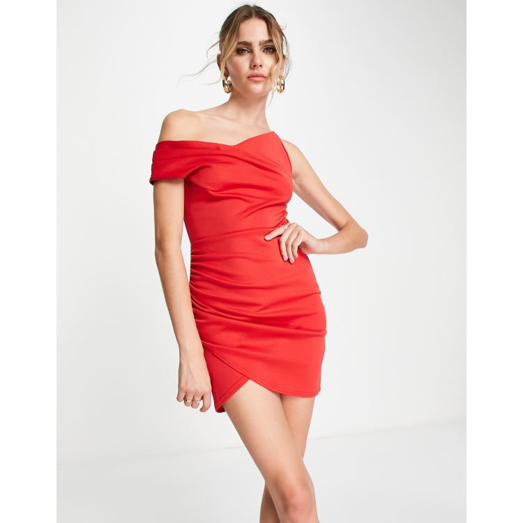 ASOS DESIGN minimal asymmetric neckline wrap skirt mini dress in red