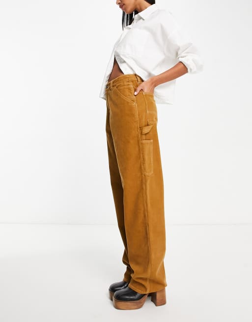 ASOS DESIGN carpenter wide leg pants in brown cord