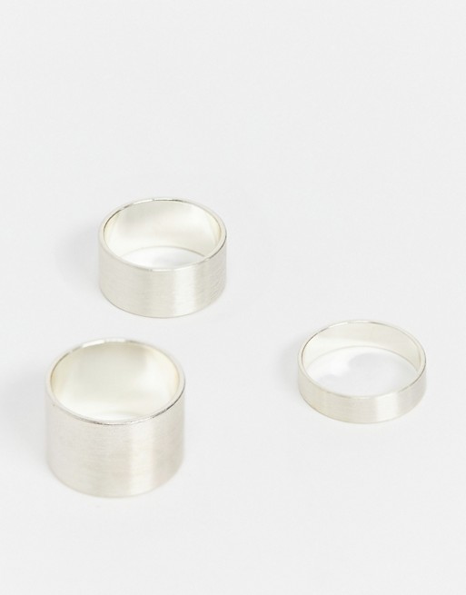 ASOS DESIGN minimal chunky ring pack in brushed silver tone