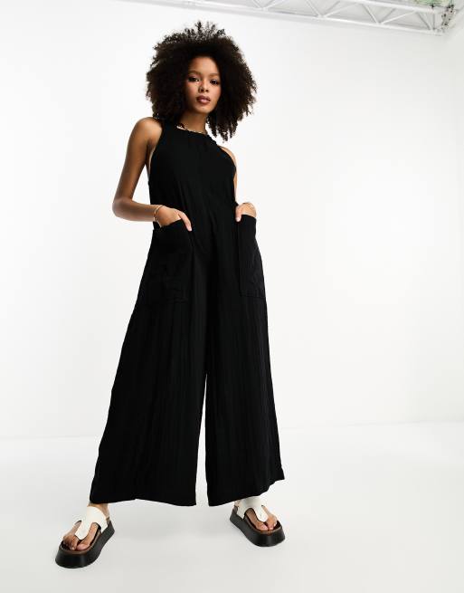 Black crinkle hot sale jumpsuit