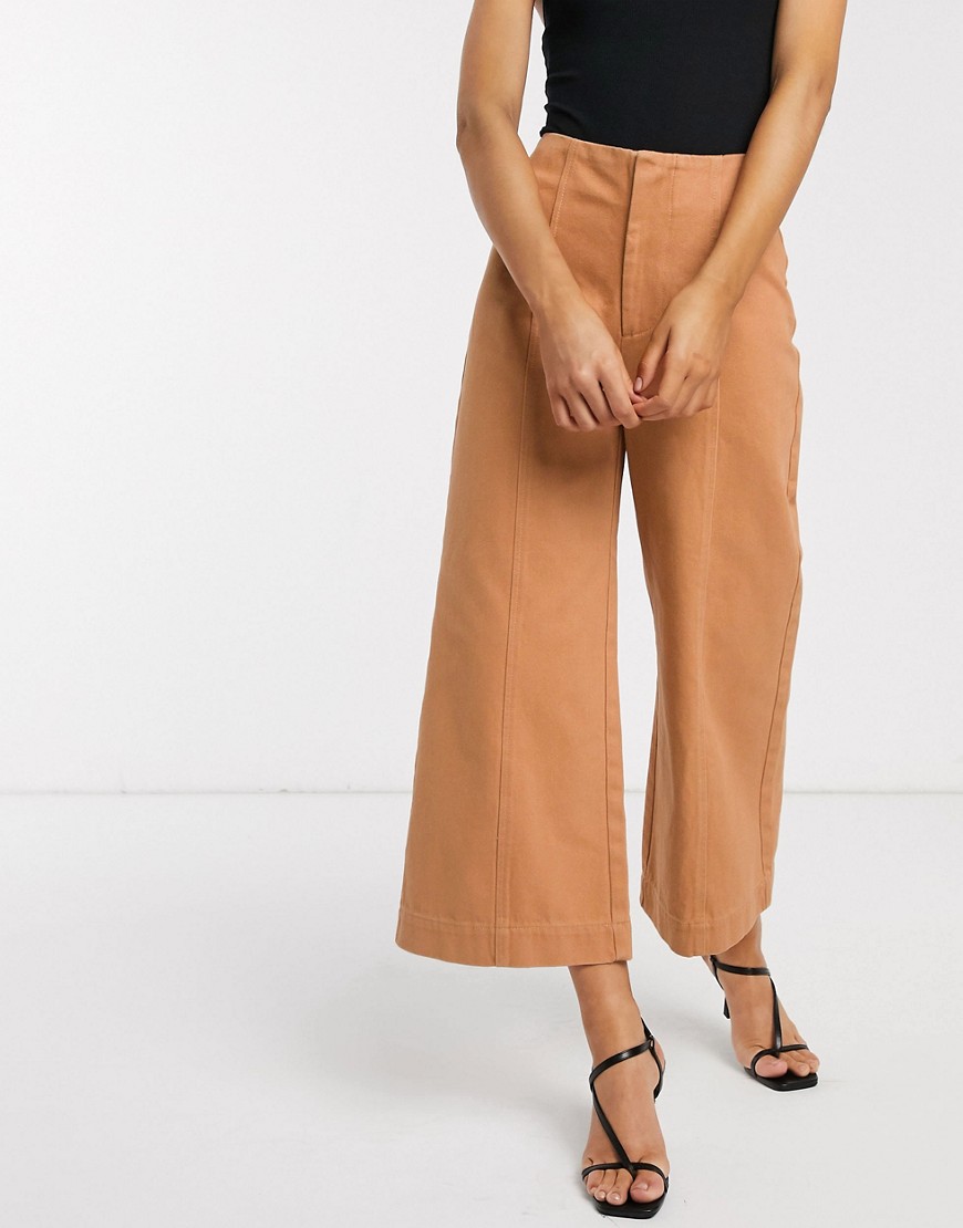 ASOS DESIGN minimal cropped wide leg jeans with seam details in clay-Brown