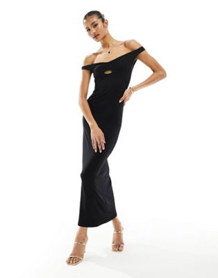 ASOS DESIGN minimal cut out bardot softline midi dress in black | ASOS