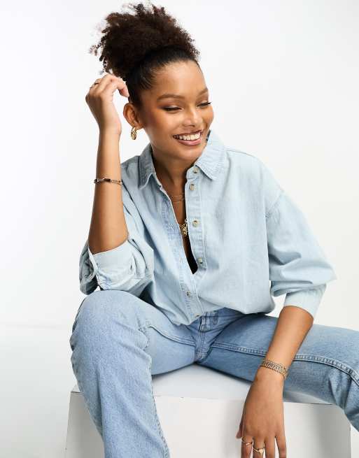 ASOS DESIGN minimal denim shirt in bleach wash | ASOS