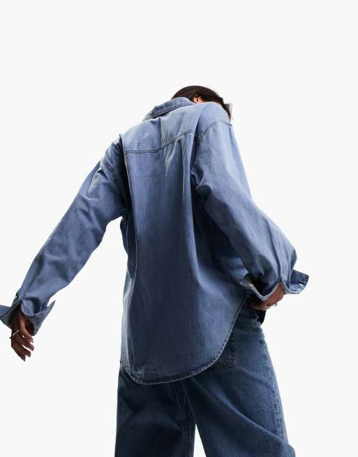 ASOS DESIGN minimal denim shirt in lightwash 