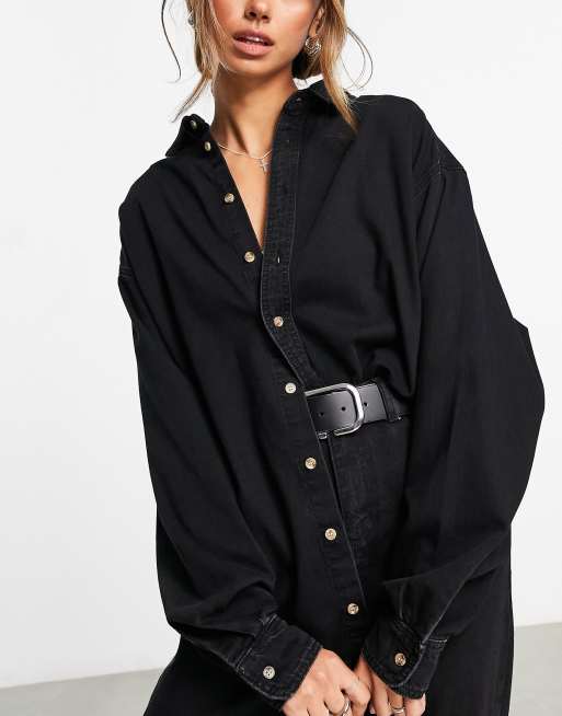 ASOS DESIGN minimal denim shirt in washed black