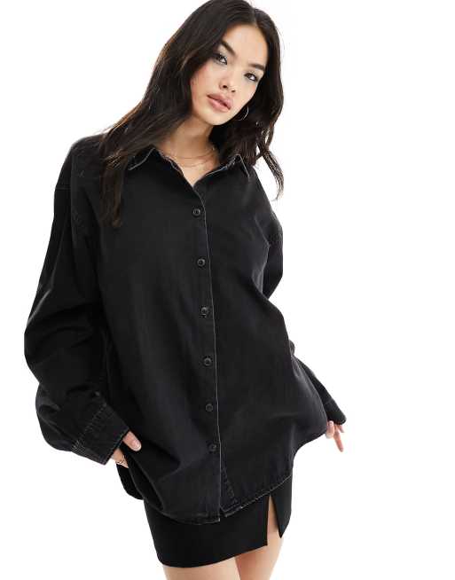 ASOS DESIGN minimal denim shirt in washed black, 5 of 5