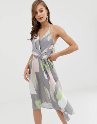 asos design minimal drape midi dress in satin