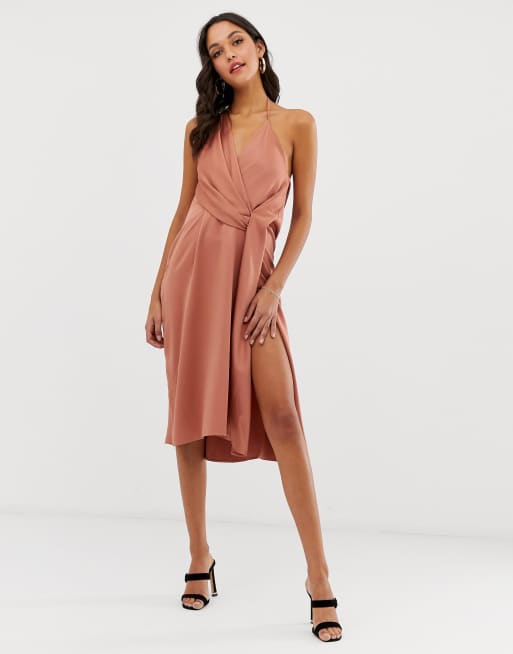 Asos design minimal drape 2025 midi dress in satin