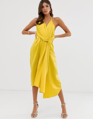 asos design minimal drape midi dress in satin