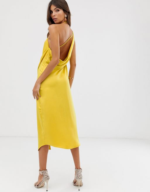 Asos yellow cheap satin dress