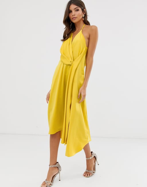 Asos design minimal drape 2025 midi dress in satin