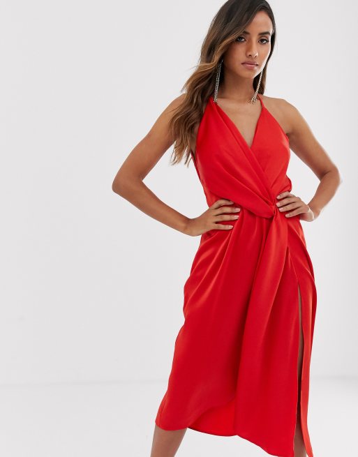 Asos design minimal drape 2025 midi dress in satin