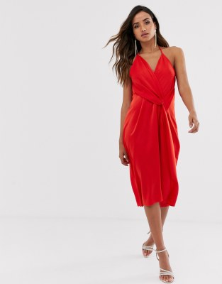 asos design minimal drape midi dress in satin