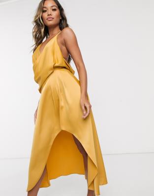 gold satin dress midi