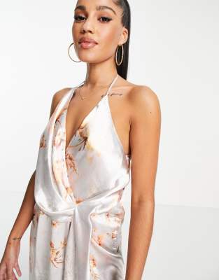 asos design minimal drape midi dress in satin